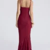 Nalani Deep Red Devoré Satin Maxi Aftenkjol – Begrenset utgave