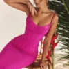 Nalini Fuchsia Stretch Mesh Maxi Kjoler
