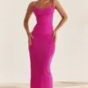 Nalini Fuchsia Stretch Mesh Maxi Kjoler