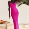 Nalini Fuchsia Stretch Mesh Maxi Kjoler