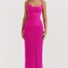 Nalini Fuchsia Stretch Mesh Maxi Kjoler