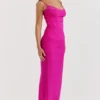 Nalini Fuchsia Stretch Mesh Maxi Kjoler