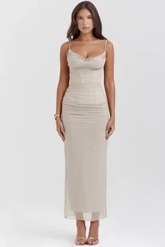 Nalini Sand Stretch Mesh Maxi-kjoler