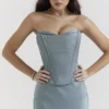 Nastassia Cool Blue Embellished Satin Korsetter
