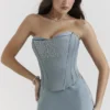 Nastassia Cool Blue Embellished Satin Korsetter