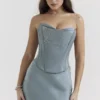 Nastassia Cool Blue Embellished Satin Korsetter