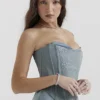 Nastassia Cool Blue Embellished Satin Korsetter