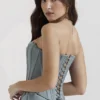 Nastassia Cool Blue Embellished Satin Korsetter