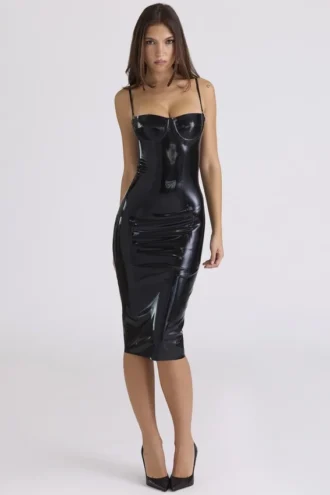Noella svart latex-midikjole – begrenset utgave