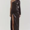 Octavia Cocoa vegansk skinn-maxi-kjole