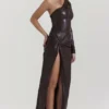 Octavia Cocoa vegansk skinn-maxi-kjole