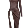 Octavia Cocoa vegansk skinn-maxi-kjole