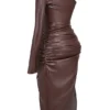 Octavia Cocoa vegansk skinn-maxi-kjole