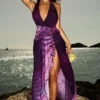 Olessia Orchid ryggløs halterneck-maxi-kjole