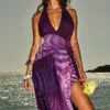 Olessia Orchid ryggløs halterneck-maxi-kjole