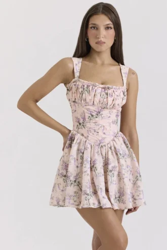 Ophelia rosa kjole med båndmønster og Bloomers