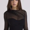Orelia svart drapert mesh-bodys