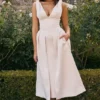 Paloma Vintage kremfarget satengplissert midikjole