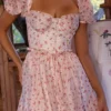 Penelope hvit roseprint georgette-midikjole med bånd