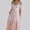 Penelope hvit roseprint georgette-midikjole med bånd