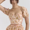 Penelope Peach Poppy Print Puff Sleeve Midi Sommerkjoler