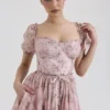 Penelope rosa blomstret chiffong-midikjole