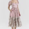 Penelope rosa blomstret chiffong-midikjole