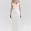 Perdi Vintage elfenbensfarget sateng-maxi-kjole