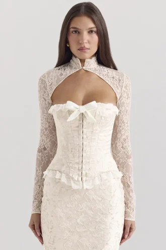 Perdita Ivory Metallic Jacquard-korsetter og Boleroer