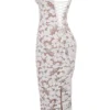 Perlehvit maxi-kjoler med blomsterbroderi