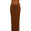 Persephone kaffefarget fløyelsstrapless korsetter-maxidress
