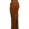 Persephone kaffefarget fløyelsstrapless korsetter-maxidress