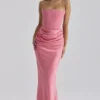 Persephone Raspberry Satin + Crepe Strapless Korsetter Maxi Kjoler