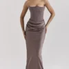 Persephone røykfarget stroppeløs korsetter-maxidress