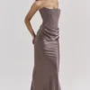 Persephone røykfarget stroppeløs korsetter-maxidress