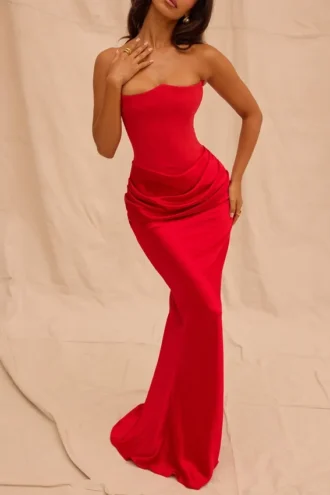 Persephone Scarlet stroppeløs korsetter-maxidress