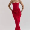 Persephone Scarlet stroppeløs korsetter-maxidress