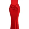 Persephone Scarlet stroppeløs korsetter-maxidress
