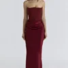 Persephone vinrød stroppeløs korsetter-maxidress