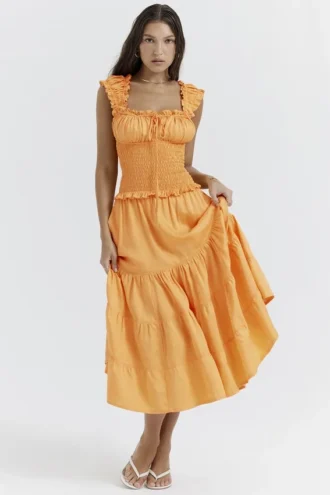 Phedra Tangerine Shirred Sommerkjoler