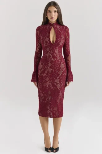 Pierette Berry Lace Midi-kjoler