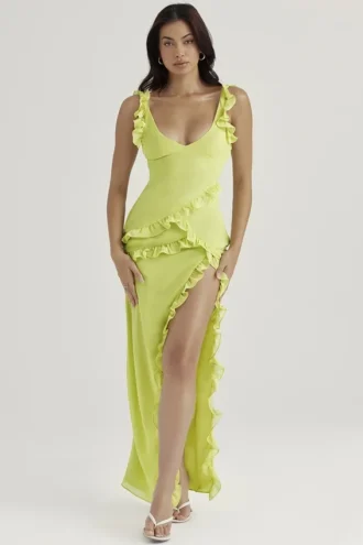 Pixie Lime Ruffle Maxi Kjoler