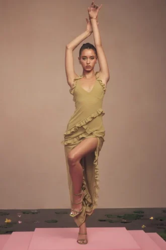 Pixie Olive Ruffle Maxi Kjoler