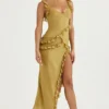 Pixie Olive Ruffle Maxi Kjoler