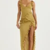 Pixie Olive Ruffle Maxi Kjoler