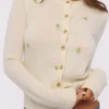 Poppie kremfarget ull + kashmir rosa blomsterbrodert Cardigan