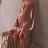 Reine Rose midi-kjoler i ekte silke med volanger