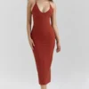 Ria Terracotta Stretch Cotton Fitted Midi Kjoler