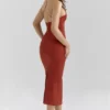 Ria Terracotta Stretch Cotton Fitted Midi Kjoler