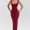 Robina vinrød stretch-maxi-kjole i mesh